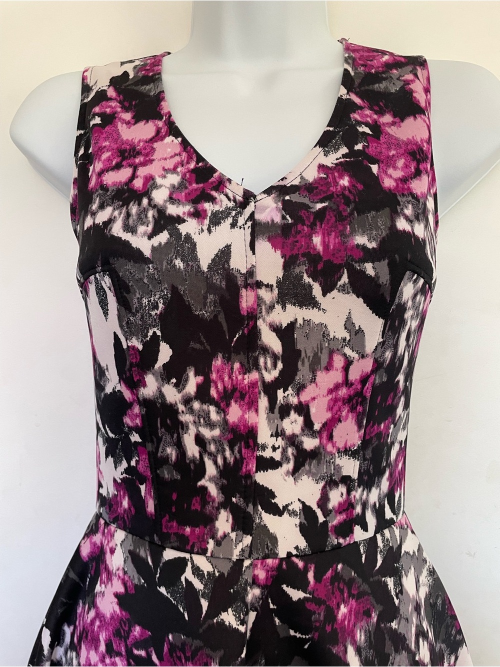 Sleeveless Floral Fit-and-Flare Dress in Pink, Black & White